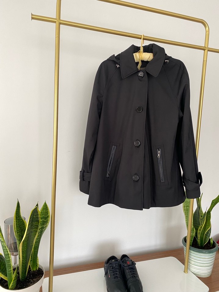 Orijınal sıfır Siyah Midi Boy Salaş Kapüşonlu Yağmurluk - Görsel 4