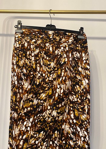 Orijinal Kahverengi Batik Desenli Drapeli Midi Hamile Eteği - Görsel 3