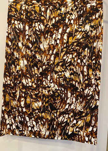 Orijinal Kahverengi Batik Desenli Drapeli Midi Hamile Eteği - Görsel 2