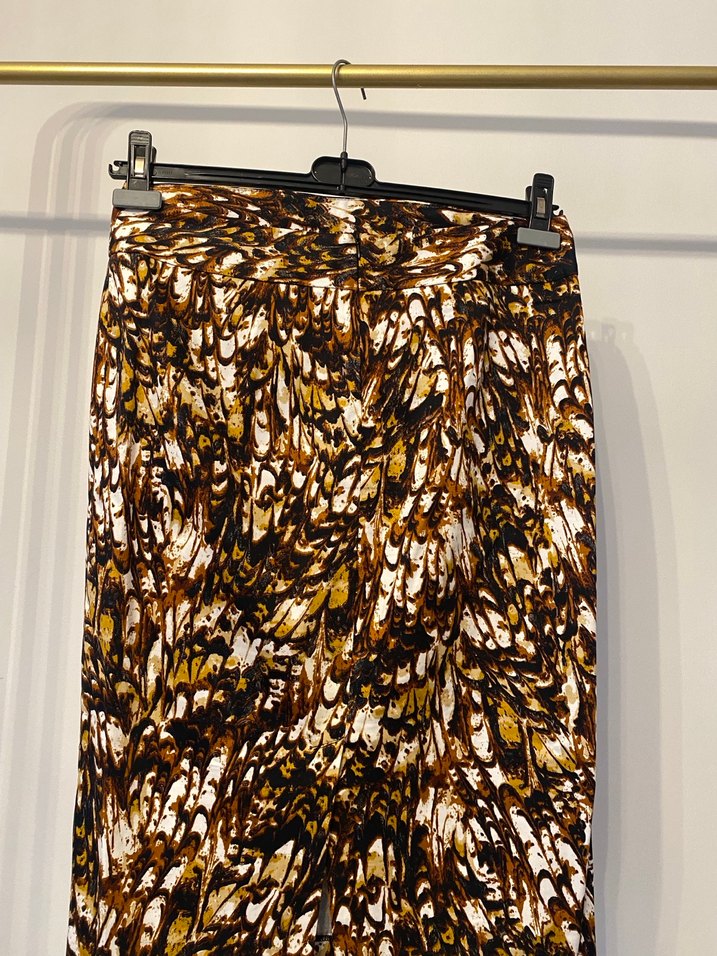 Orijinal Kahverengi Batik Desenli Drapeli Midi Hamile Eteği - Görsel 3