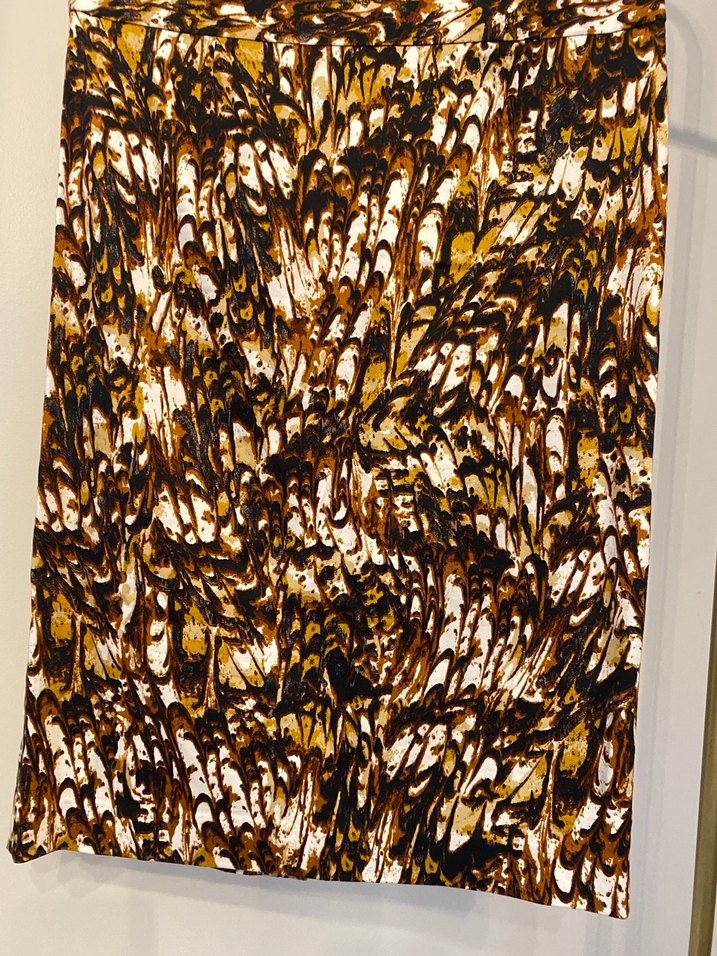 Orijinal Kahverengi Batik Desenli Drapeli Midi Hamile Eteği - Görsel 2