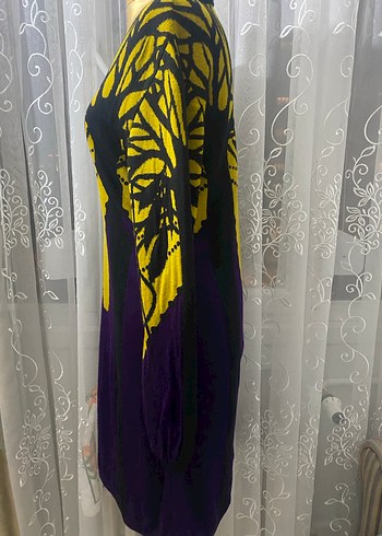 Uzun Kollu Mor Desenli Örgü Elbise - Görsel 5