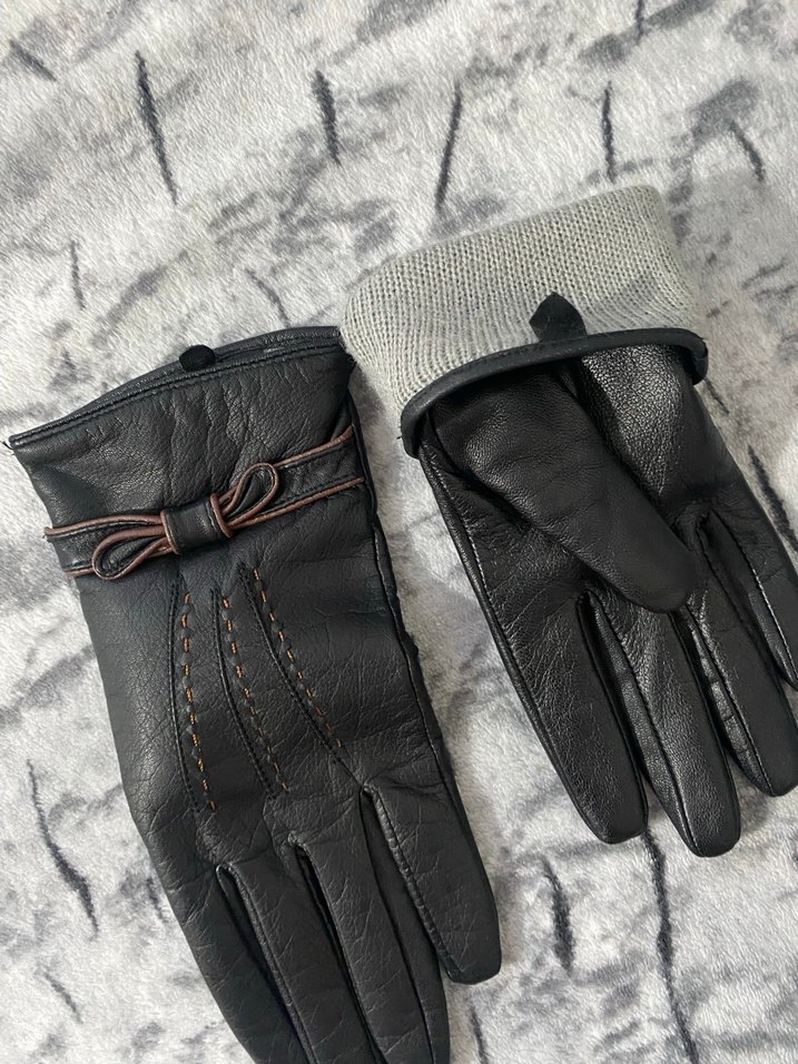 Kahverengi Deri Goth Kadın Eldiveni - Görsel 4