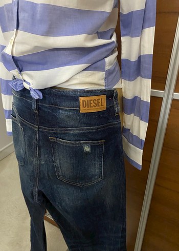 Orijinal Lacivert Çizgili Rahat Kesim Kot Pantolon - Görsel 5