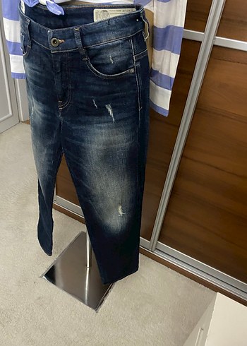 Orijinal Lacivert Çizgili Rahat Kesim Kot Pantolon - Görsel 7