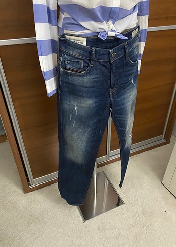 Orijinal Lacivert Çizgili Rahat Kesim Kot Pantolon - Görsel 3