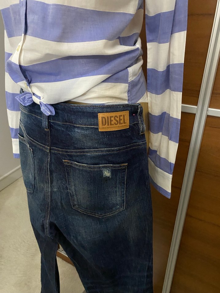 Orijinal Lacivert Çizgili Rahat Kesim Kot Pantolon - Görsel 5