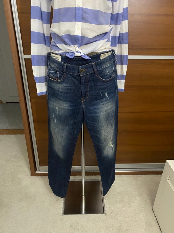 Orijinal Lacivert Çizgili Rahat Kesim Kot Pantolon - Görsel 2