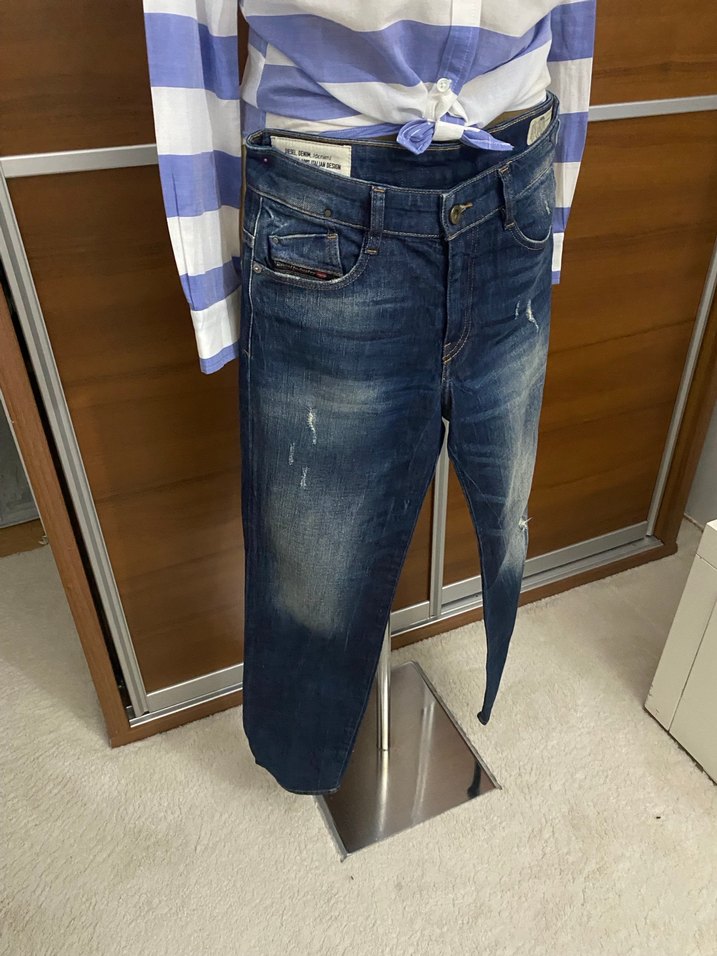 Orijinal Lacivert Çizgili Rahat Kesim Kot Pantolon - Görsel 3