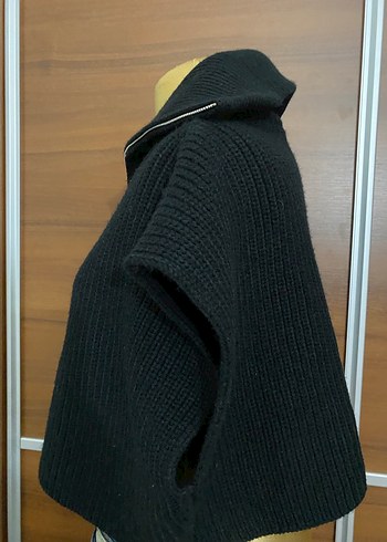 Siyah Yarım Fermuarlı Kolsuz Örgü Kazak - Görsel 3