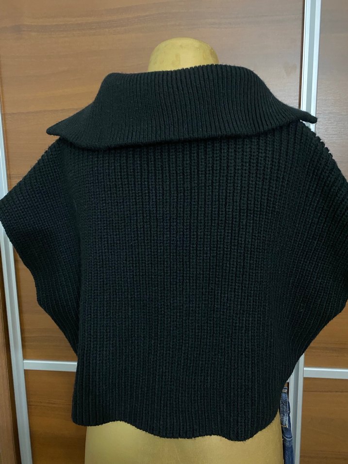 Siyah Yarım Fermuarlı Kolsuz Örgü Kazak - Görsel 4