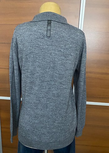 Gri Erkek Polo Yaka Örgü Yün Kazak - Görsel 2