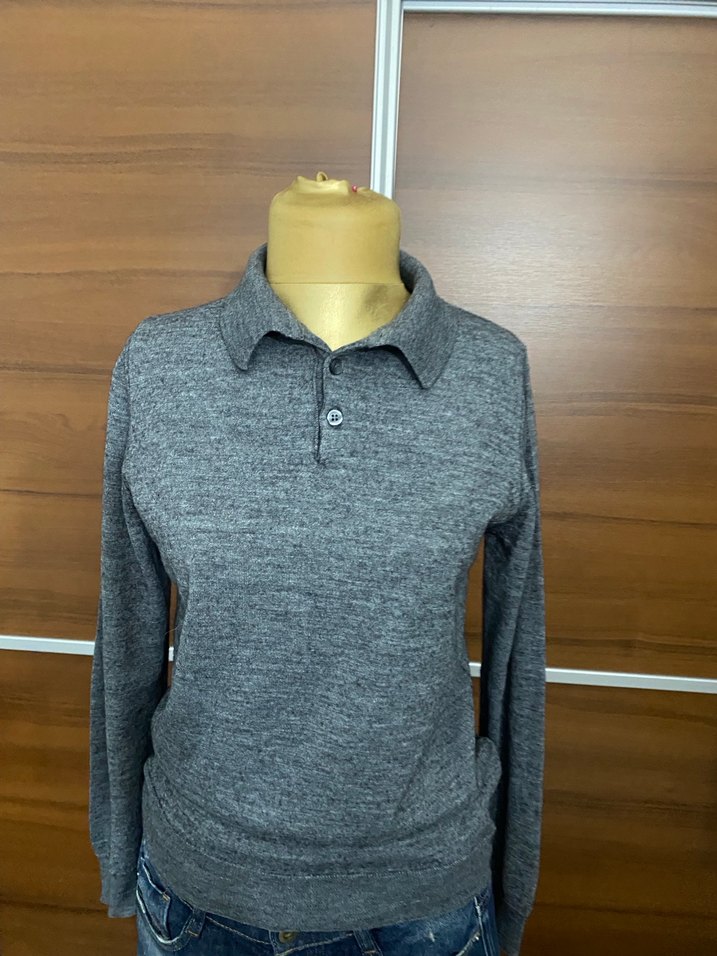 Gri Erkek Polo Yaka Örgü Yün Kazak - Görsel 4