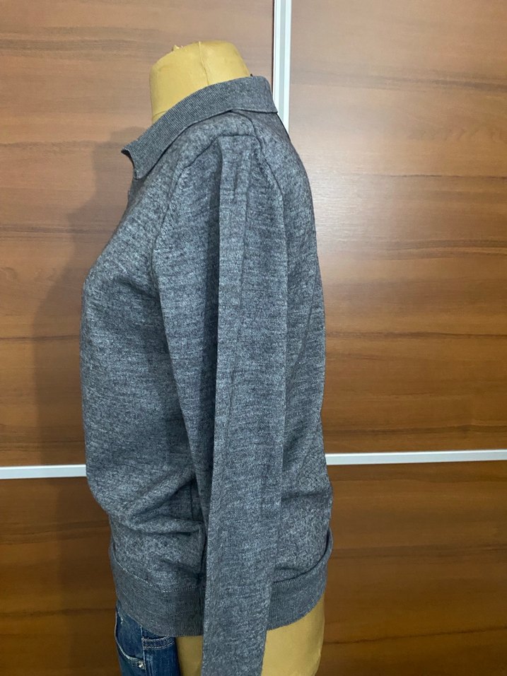 Gri Erkek Polo Yaka Örgü Yün Kazak - Görsel 5