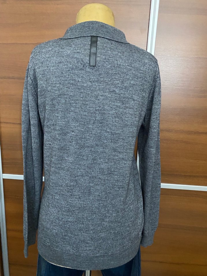 Gri Erkek Polo Yaka Örgü Yün Kazak - Görsel 2