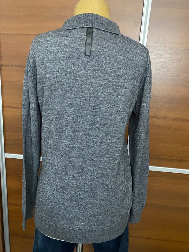 Gri Erkek Polo Yaka Örgü Yün Kazak - Görsel 3