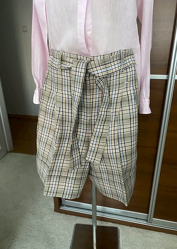 Massimo Dutti Bej Keten Kadın Bermuda Şort