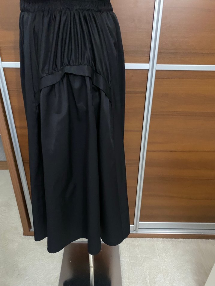 Drapeli Siyah Kadın Uzun Etek - Görsel 4