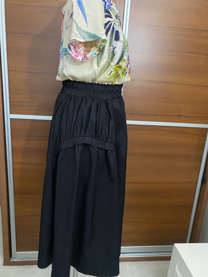 Drapeli Siyah Kadın Uzun Etek - Görsel 2