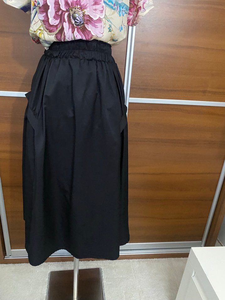 Drapeli Siyah Kadın Uzun Etek - Görsel 3