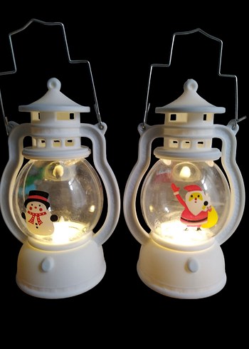 YILBAŞI 2 Lİ Beyaz Renkli Noel Temalı Mini Fenerler