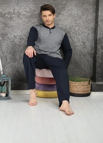 Erkek uzun kollu 100% pamuklu suprem jakarlı pijama takımı - Görsel 2