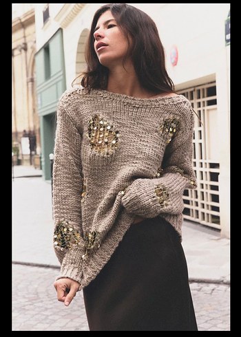 Zara Nakışlı Bej Triko Kadın Kazak