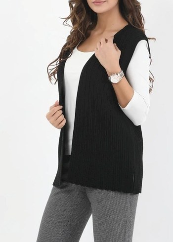 Gri V Yaka Triko Kadın Yelek - Görsel 2