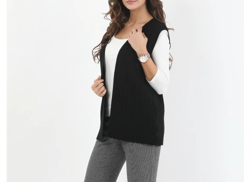Gri V Yaka Triko Kadın Yelek - Görsel 2