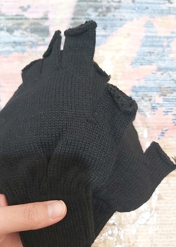 2li Parmak Ucu Açık Siyah Örgü Eldiven - Görsel 2