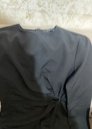 Drapeli Siyah Midi Kadın Elbise - Görsel 4