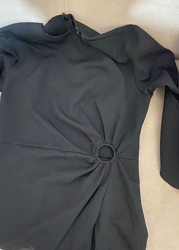 Drapeli Siyah Midi Kadın Elbise - Görsel 2