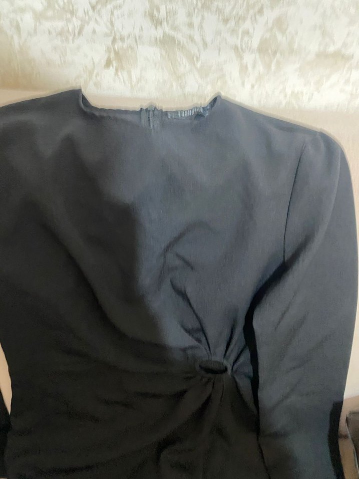 Drapeli Siyah Midi Kadın Elbise - Görsel 4