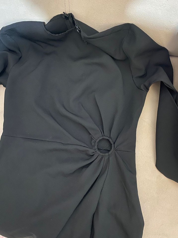 Drapeli Siyah Midi Kadın Elbise - Görsel 2