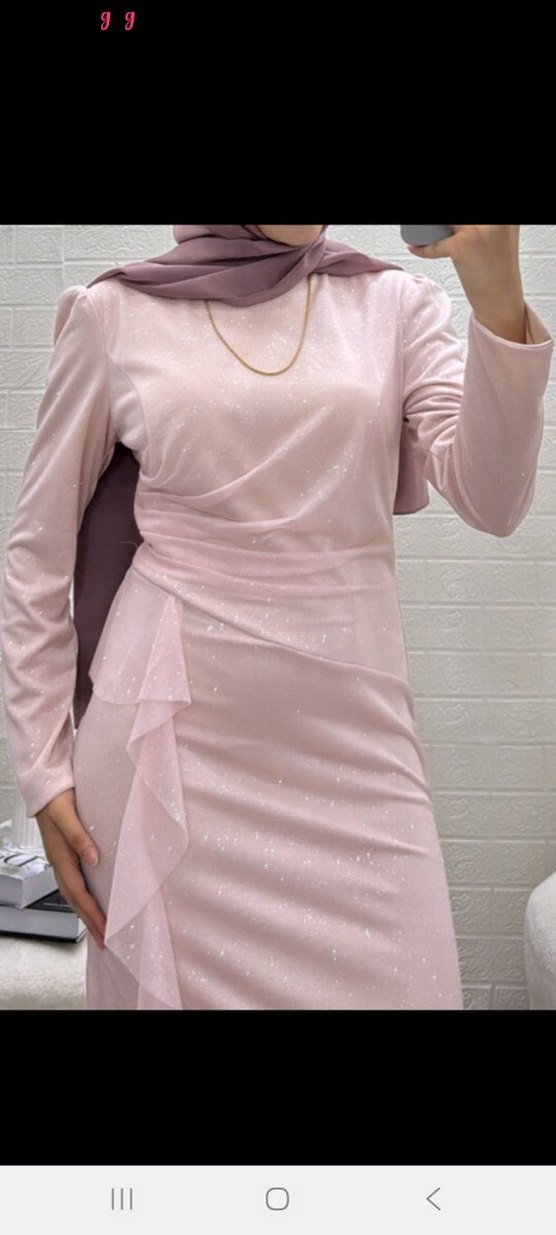 Pembe Uzun Kollu Drapeli Abiye Elbise - Görsel 2