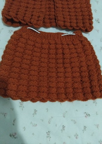 kiremit rengi Örgü Kolsuz Bebek Kız Takımı - Görsel 4