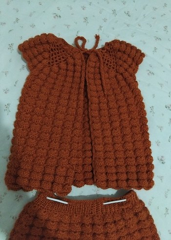 kiremit rengi Örgü Kolsuz Bebek Kız Takımı - Görsel 3