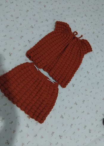 kiremit rengi Örgü Kolsuz Bebek Kız Takımı - Görsel 2