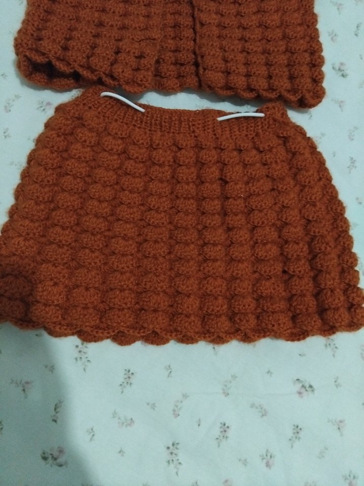 kiremit rengi Örgü Kolsuz Bebek Kız Takımı - Görsel 4