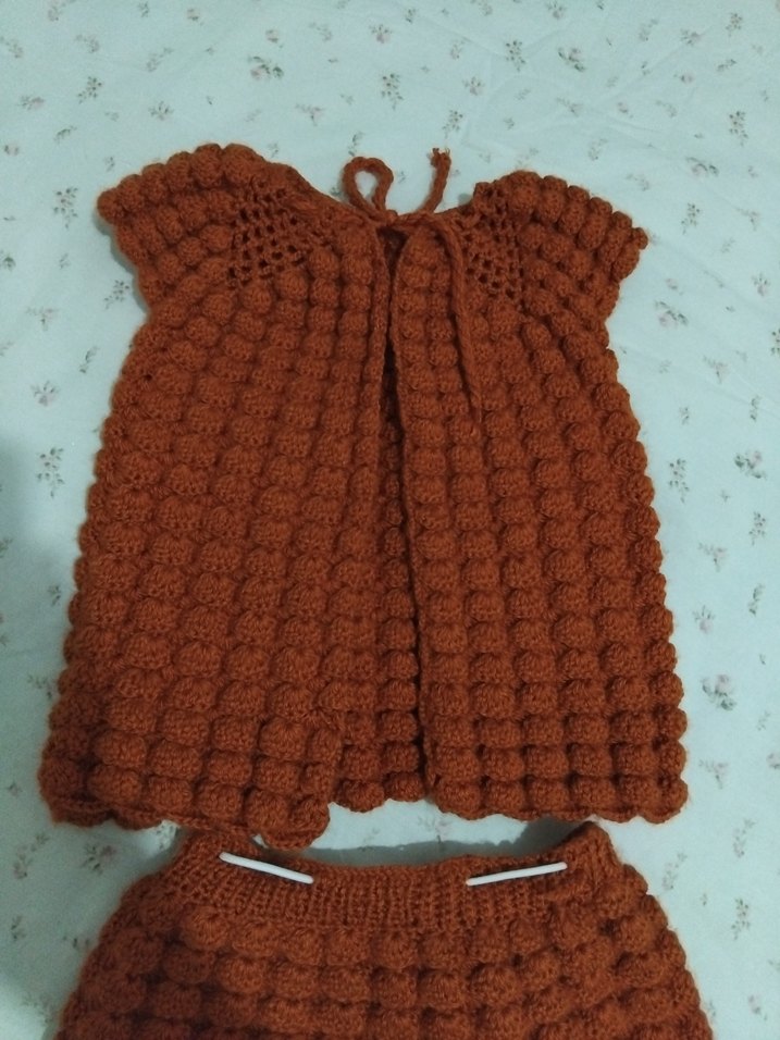 kiremit rengi Örgü Kolsuz Bebek Kız Takımı - Görsel 3