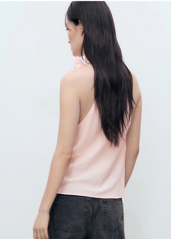 Mango Pembe Drapeli Halter Yaka Kadın Bluz