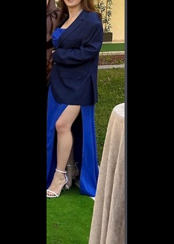 Straplez Uzun Mavi Parlak Korseli Kadın Elbise - Görsel 2