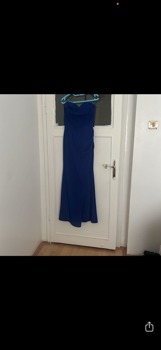 Straplez Uzun Mavi Parlak Korseli Kadın Elbise - Görsel 4