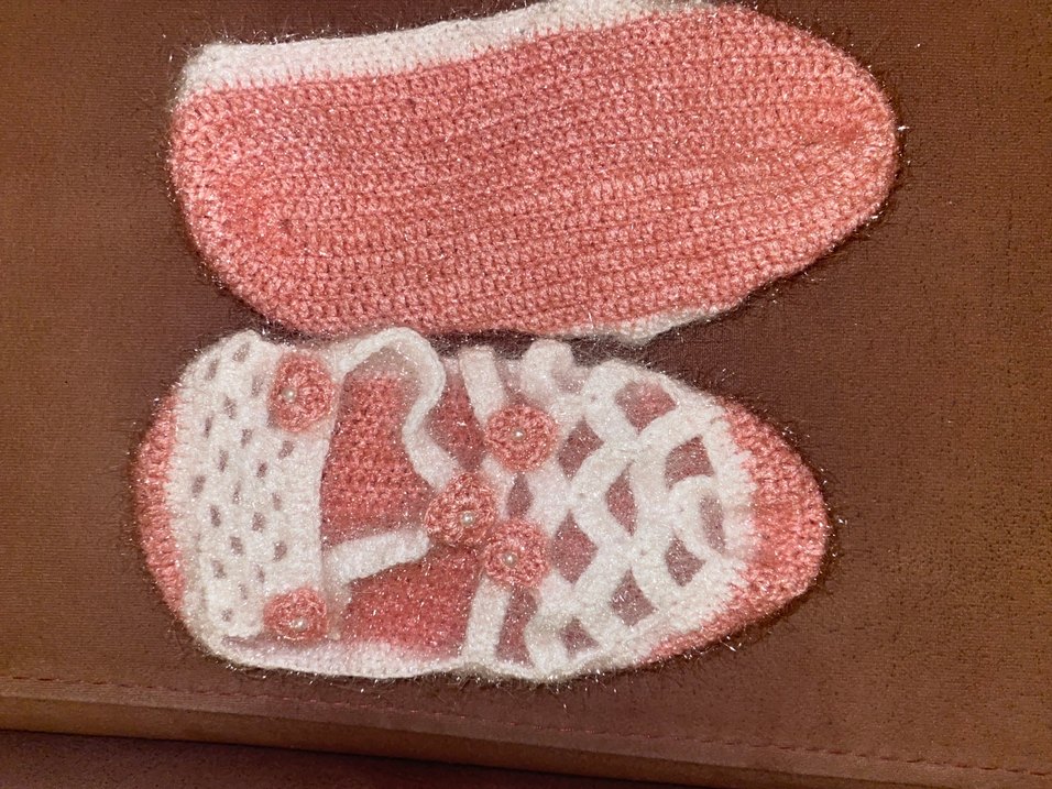 Pembe Nakışlı Örgü Kadın patik - Görsel 2