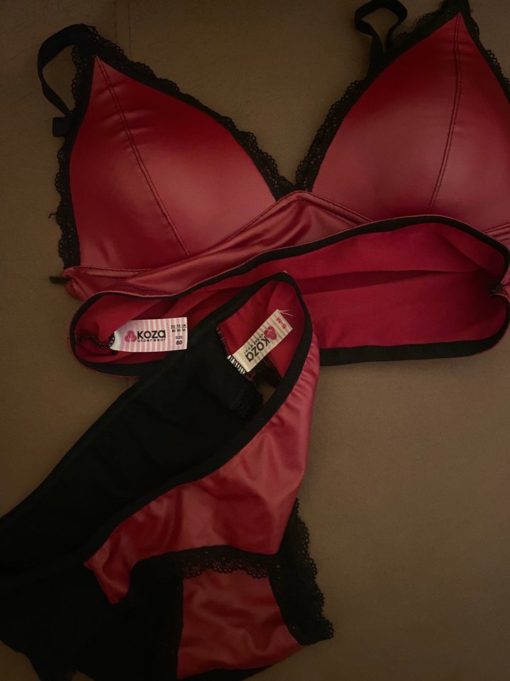 Koyu Kırmızı Gotik Midi Sütyen ve Külot - Görsel 2