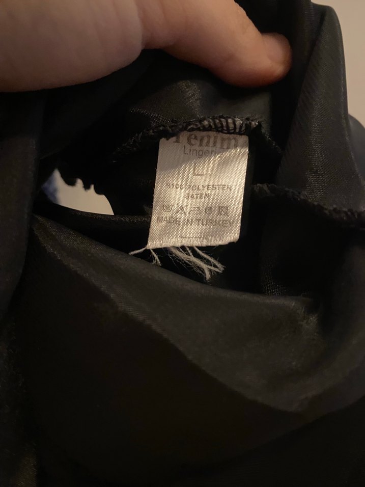 Dantelli Siyah saten Midi Gecelik - Görsel 4