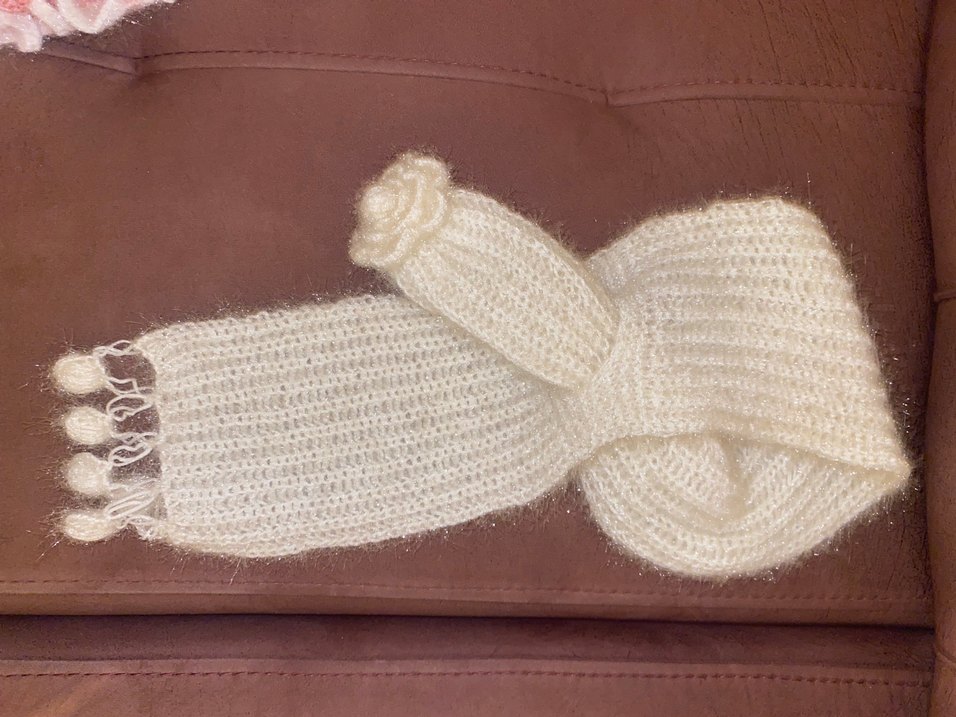 Beyaz Örgü Kadın Atkı - Görsel 3