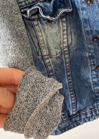 4 Yaş Beden mavi Renk Gri Kapüşonlu Erkek Çocuk Denim Ceket
