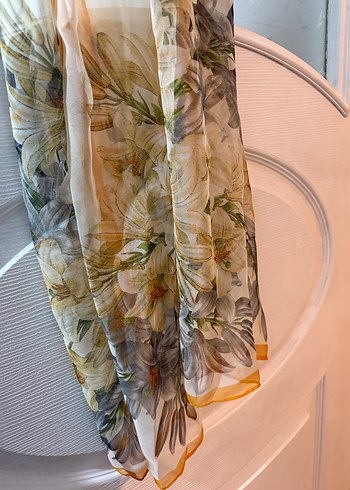 Bohem Gri Bej Desenli İnce Fular - Görsel 4