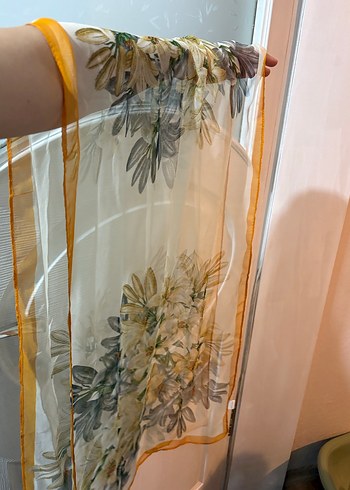 Bohem Gri Bej Desenli İnce Fular - Görsel 2